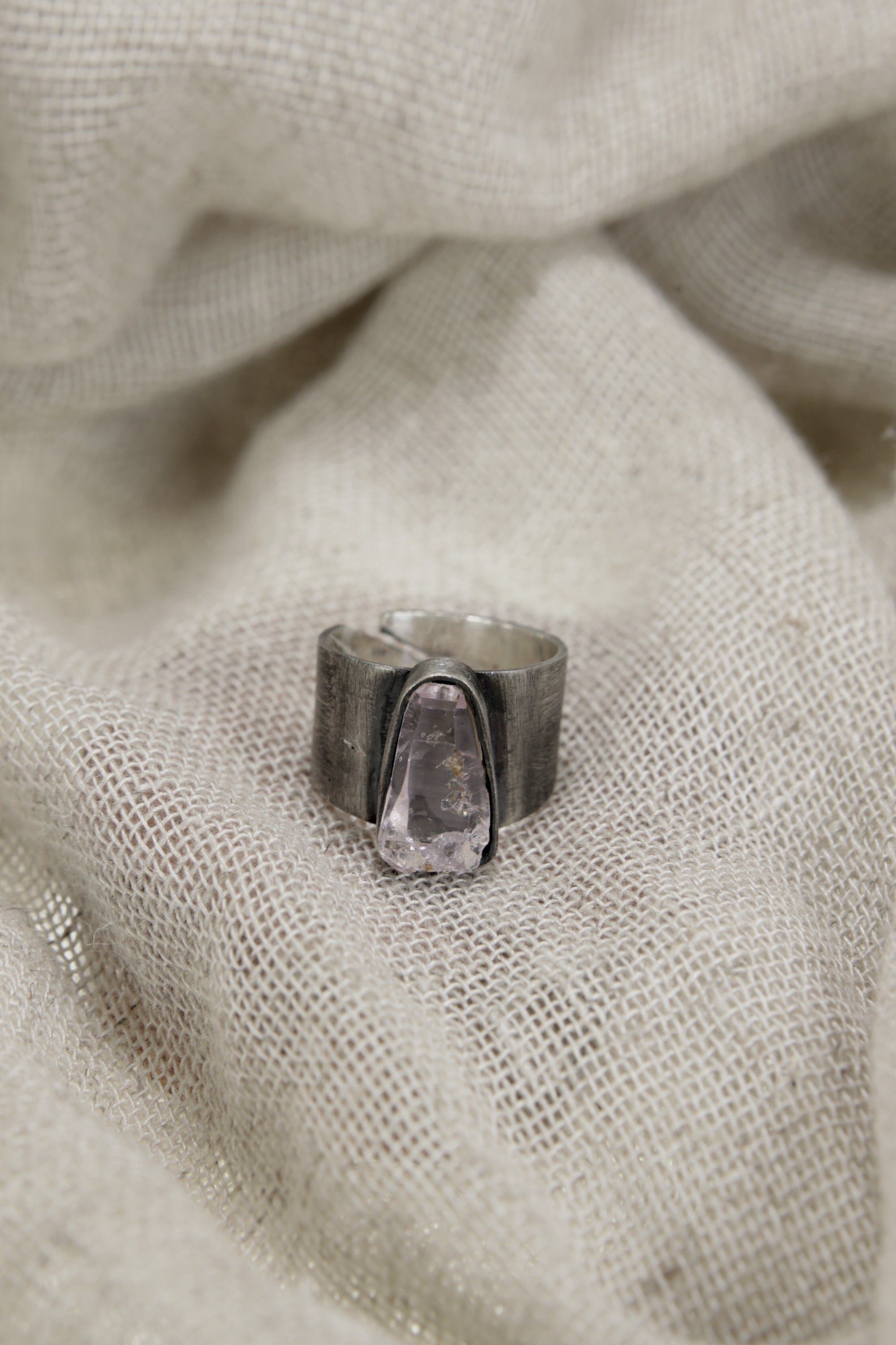 Adjustable Sterling Silver Vera Cruz Amethyst Ring - Brush Textured