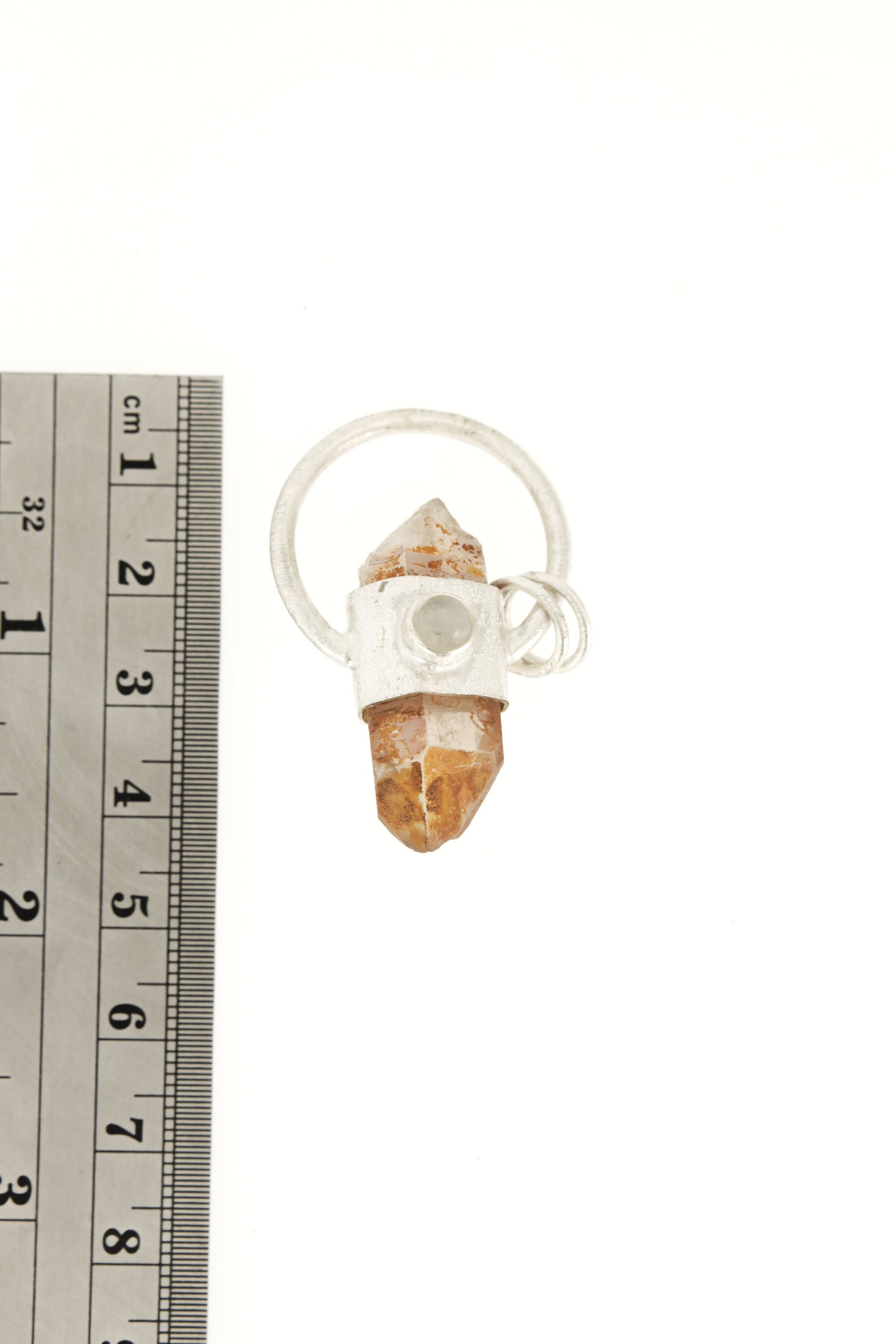 Lunar Embrace: Sterling Silver Sand-Textured Crystal Pendant with Australian Lithium Quartz and Moonstone