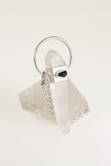 Australian Lemurian Quartz Sapphire Halo Pendant shown on light background with sand-textured sterling silver halo and clear crystal point.