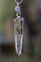 Sterling Silver Crysal Pendant - Himalayan Chlorite Laser Quartz and Opal - Oxidized & Sand Textured