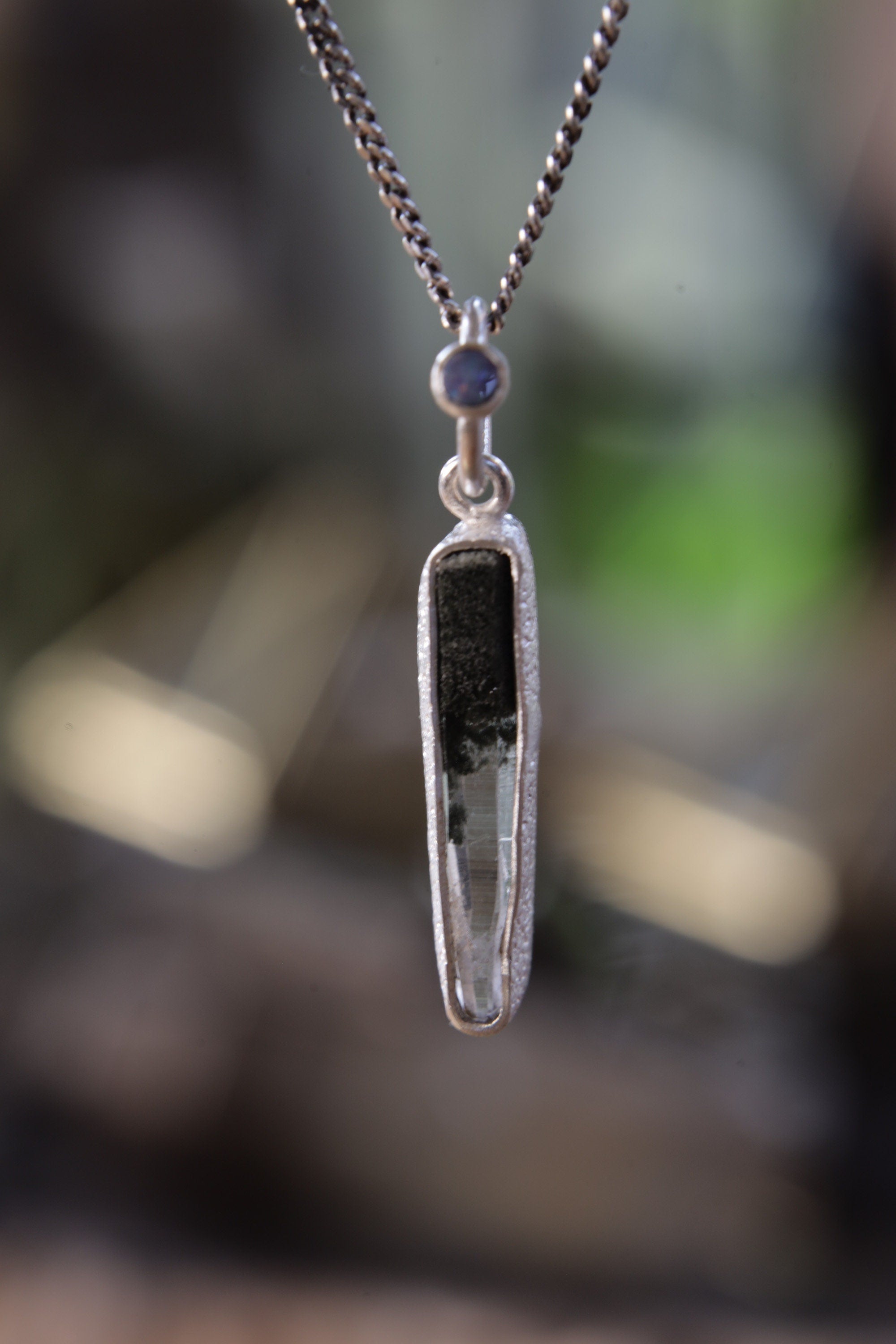 Luminous Peak: Sterling Silver Pendant with Himalayan Laser Quartz and Opal - High Shine & Sand Textured - NO/02