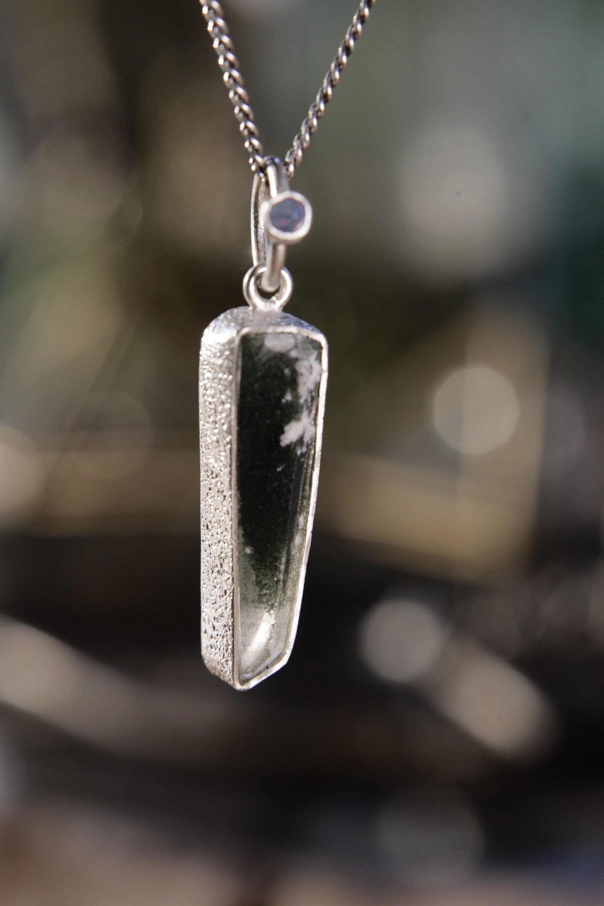 Sterling Silver Pendant with Himalayan Chlorite Quartz and Opal - High Shine & Sand Textured - NO/06