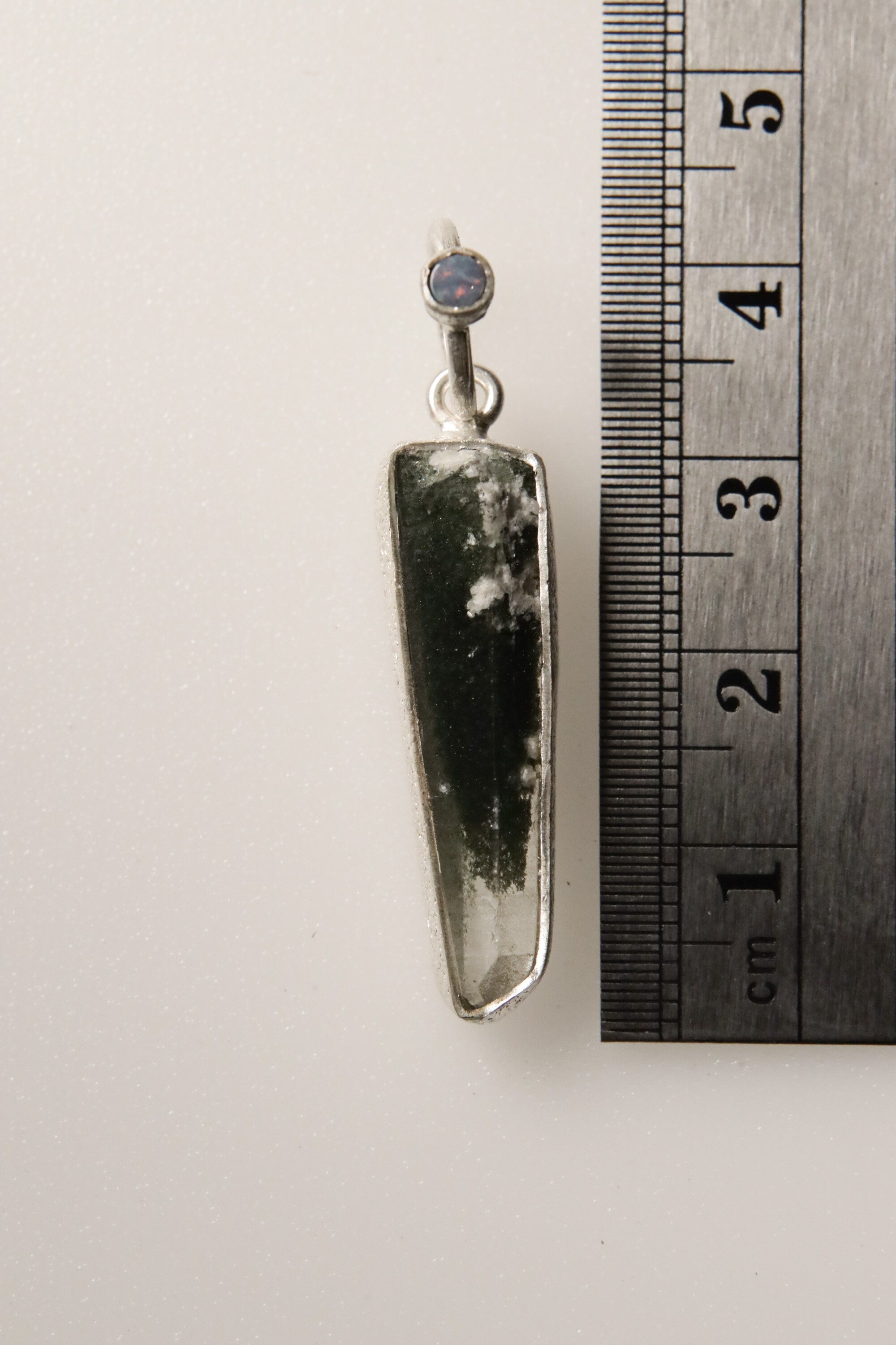 Sterling Silver Pendant with Himalayan Chlorite Quartz and Opal - High Shine & Sand Textured - NO/06