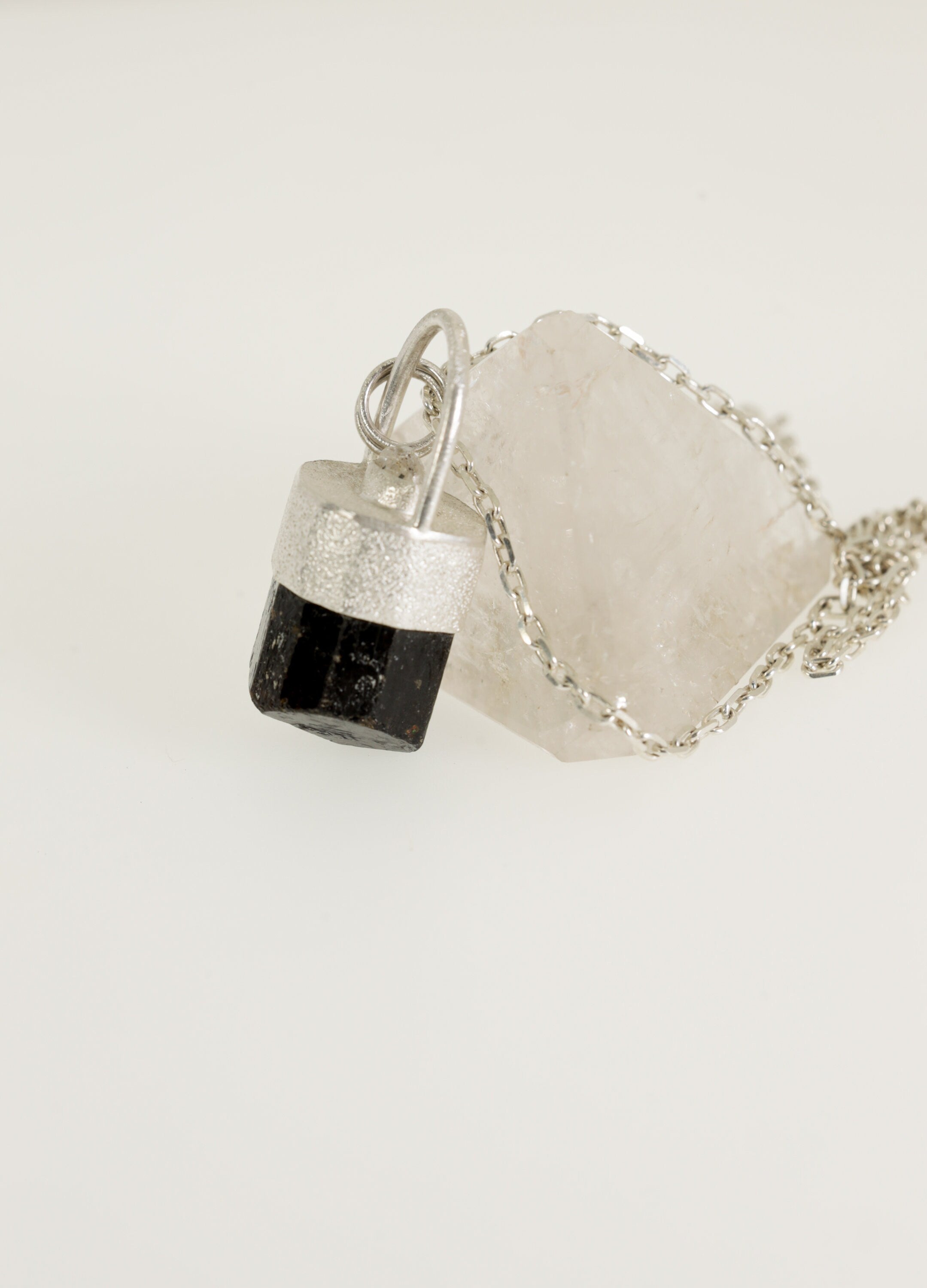 Sterling Silver Pendant with Himalayan Terminated Brown Dravite Tourmaline and Herkimer Diamond - Sand Texture Finish - NO/07