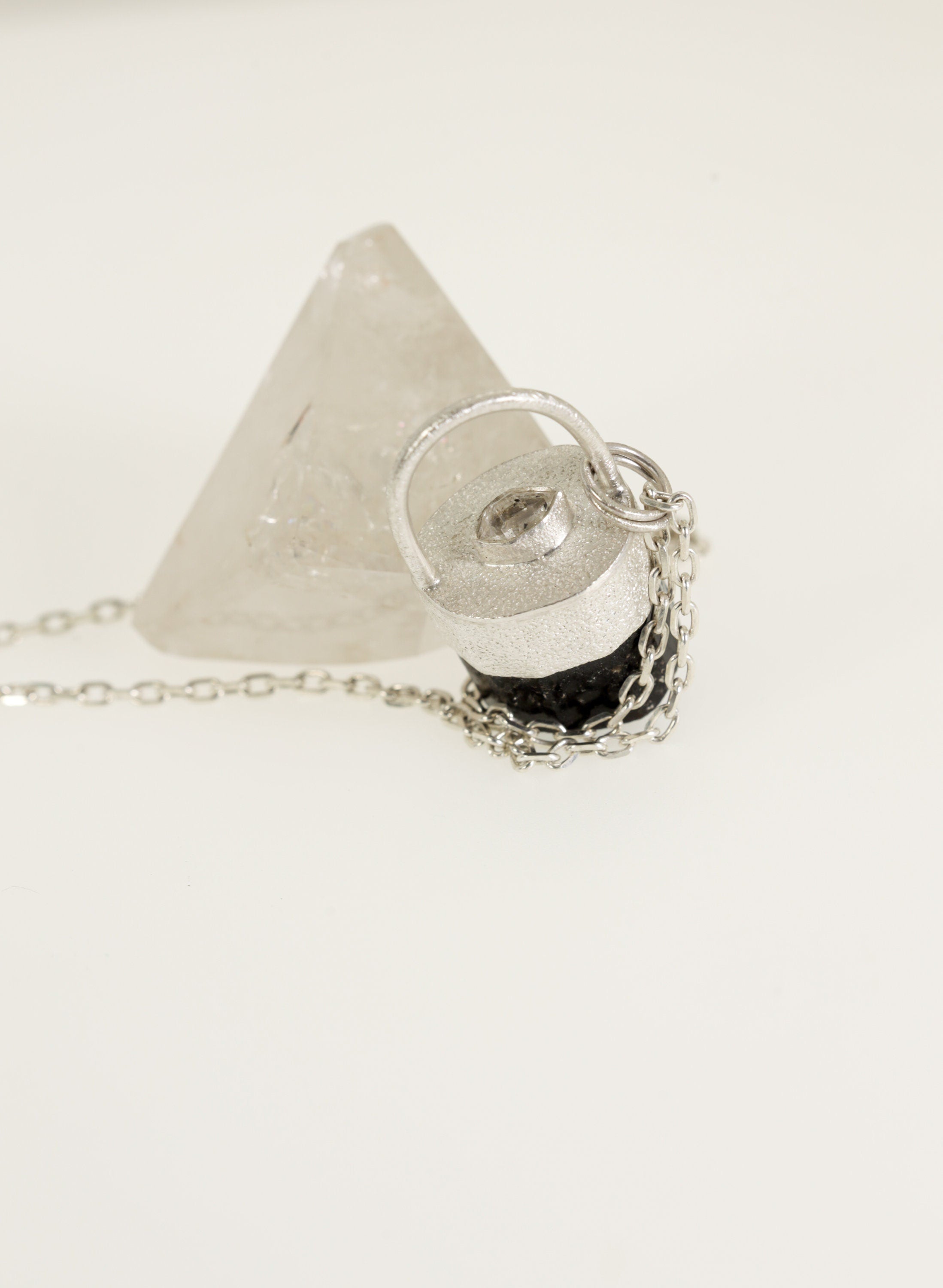 Sterling Silver Pendant with Himalayan Terminated Brown Dravite Tourmaline and Herkimer Diamond - Sand Texture Finish - NO/07