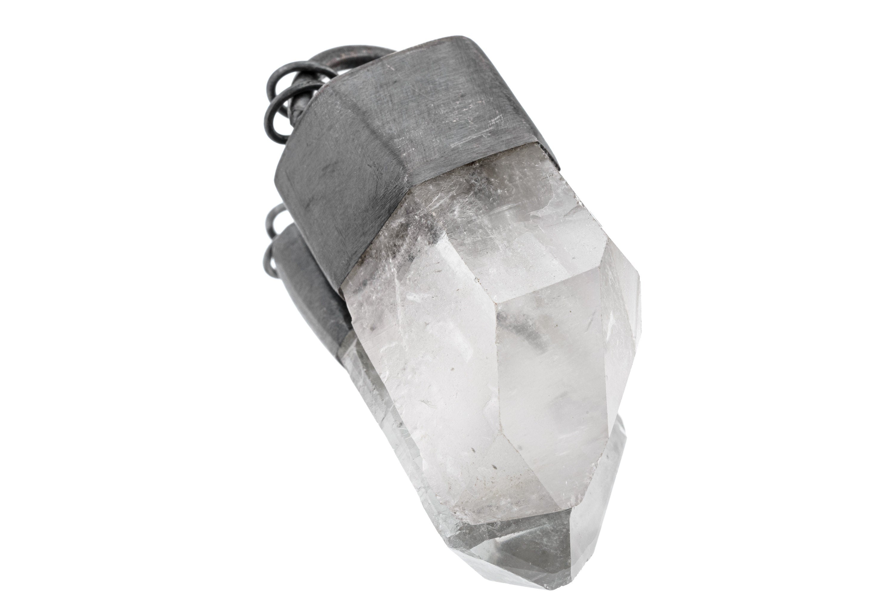 Quartz Halo Clear Quartz Pendant - Oxidized Finish & Brush Textured