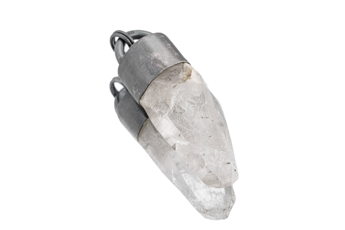 Large Clear Himalayan Tabular Quartz Pendant, Oxidized Brutalist Finish, Brush Textured, Minimal Strong Look, Enhances Energy & Clarity