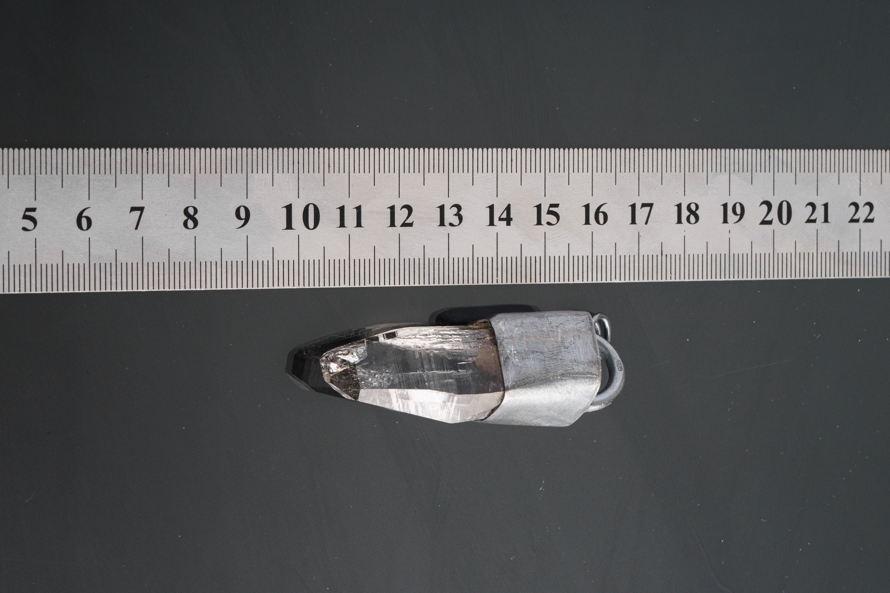 Large Clear Himalayan Tabular Quartz Pendant, Oxidized Brutalist Finish, Brush Textured, Minimal Strong Look, Enhances Energy & Clarity