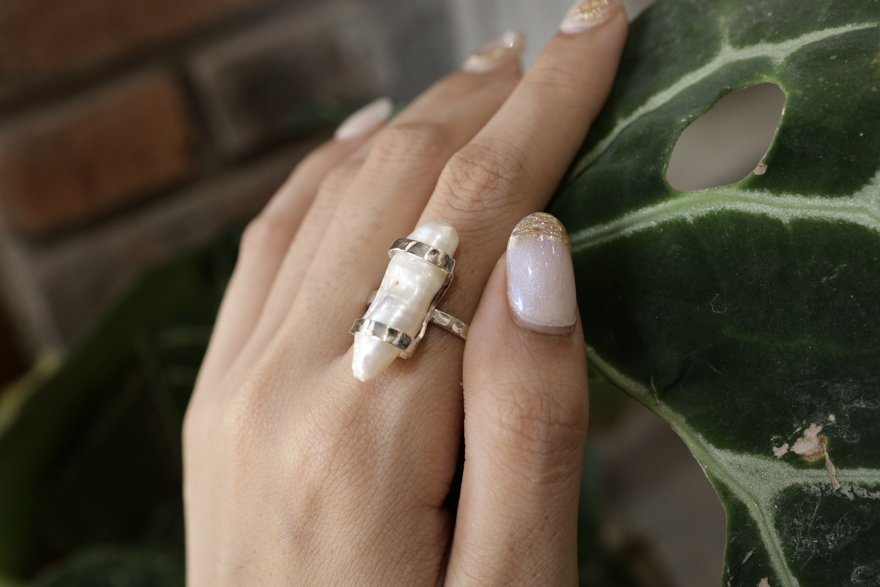 Lustrous Embrace Mother of Pearl Ring - Hammered & Shiny Finish - Sterling Silver Ring - Size 10 US