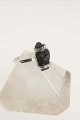 Cosmic Echo Mount Darwin Tektite Ring - Hammered & Shiny Finish - Sterling Silver Ring - Size 9 3/4 US