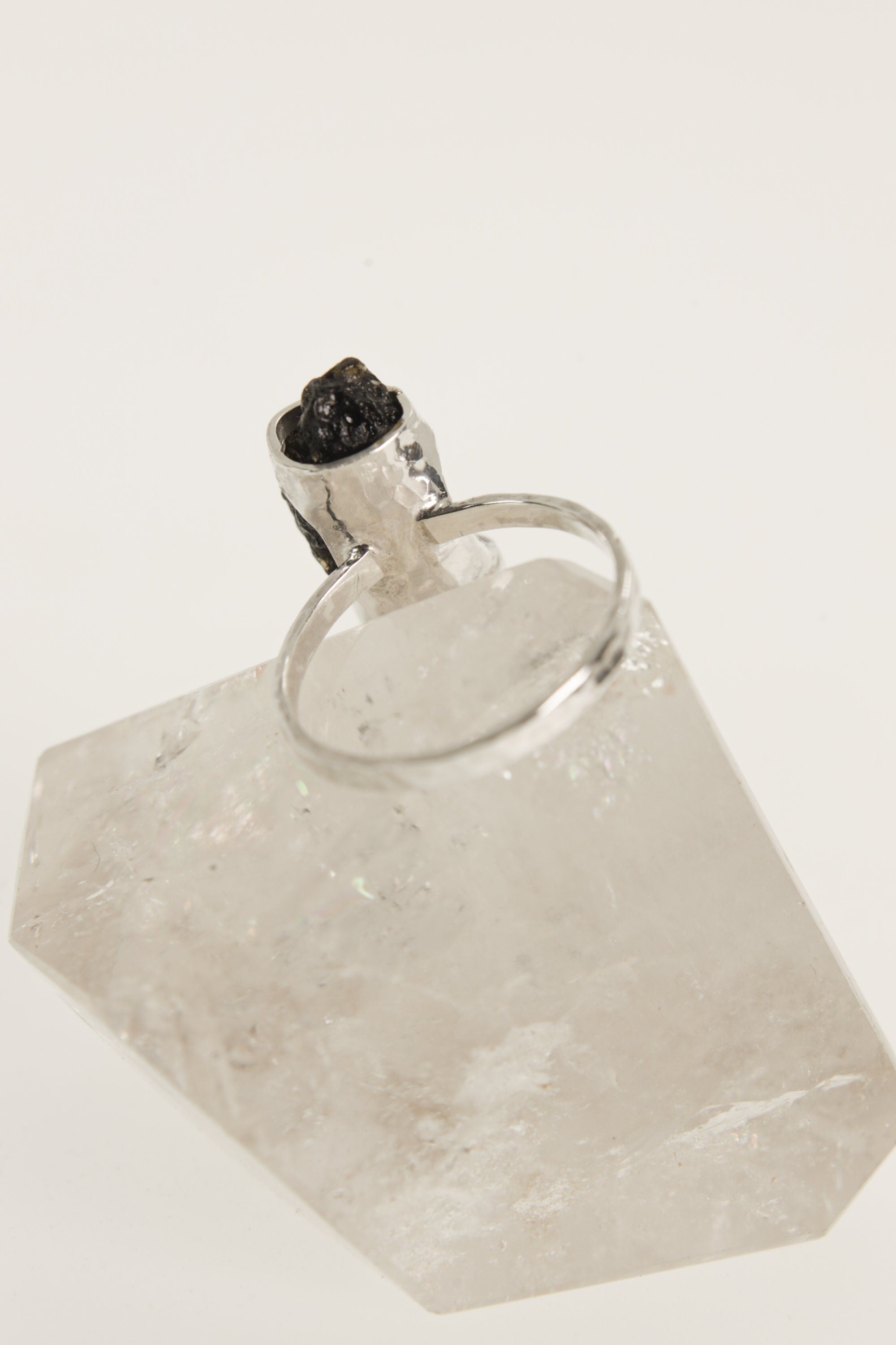 Cosmic Echo Mount Darwin Tektite Ring - Hammered & Shiny Finish - Sterling Silver Ring - Size 9 3/4 US