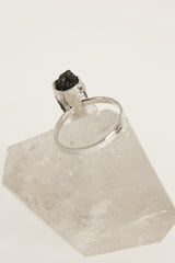 Cosmic Echo Mount Darwin Tektite Ring - Hammered & Shiny Finish - Sterling Silver Ring - Size 9 3/4 US