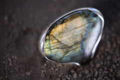 Teardrop Labradorite Ring 925 Sterling Silver Adjustable Waved Bezel Third Eye Chakra Statement Gift