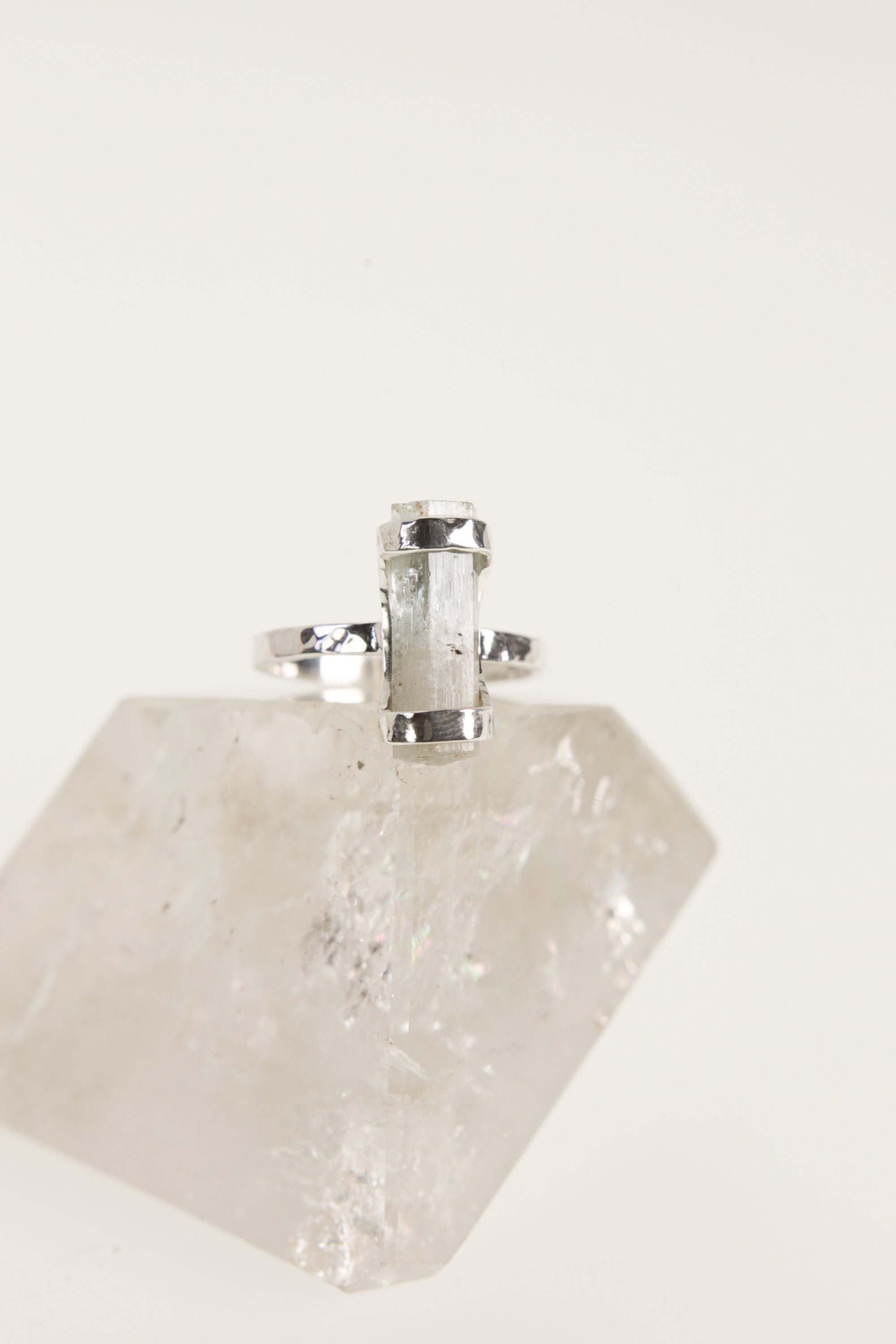Raw Australian Aquamarine Ring: Hammered Sterling Silver, Size 6.5