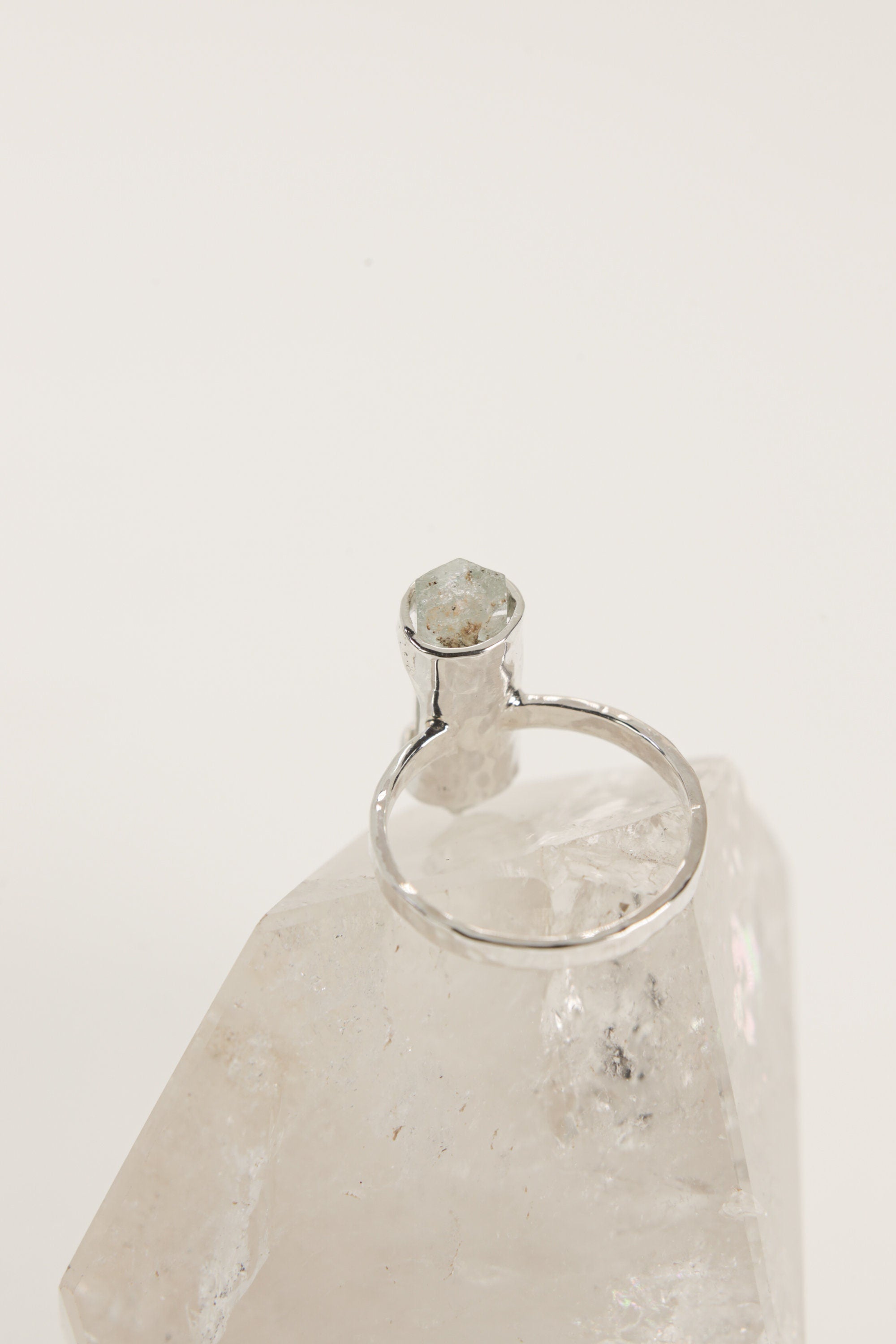 Raw Australian Aquamarine Ring: Hammered Sterling Silver, Size 6.5