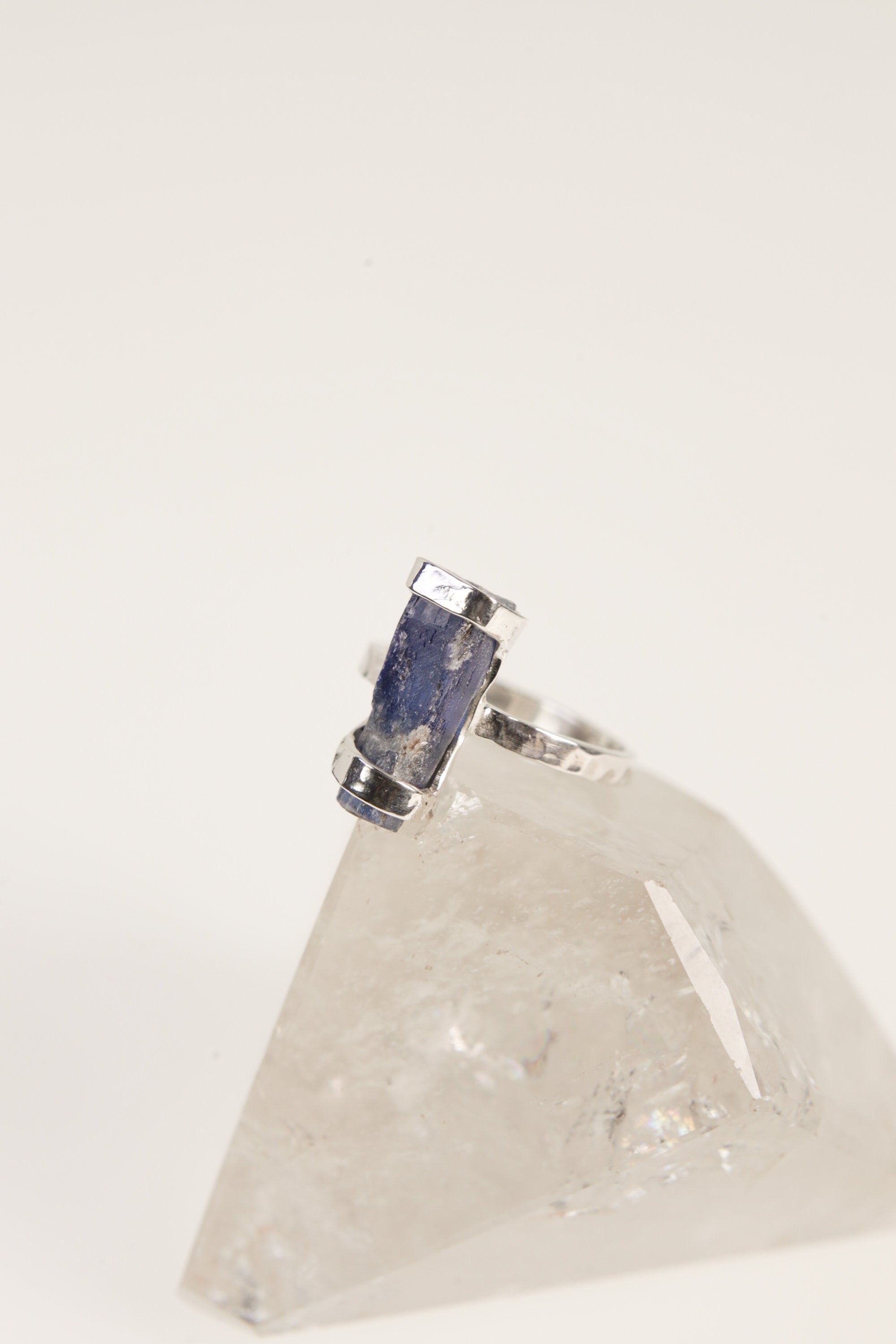 Azure Tides Australian Ocean Kyanite Ring -Hammered & Shiny Finish - Sterling Silver Ring - Size 4 3/4 US