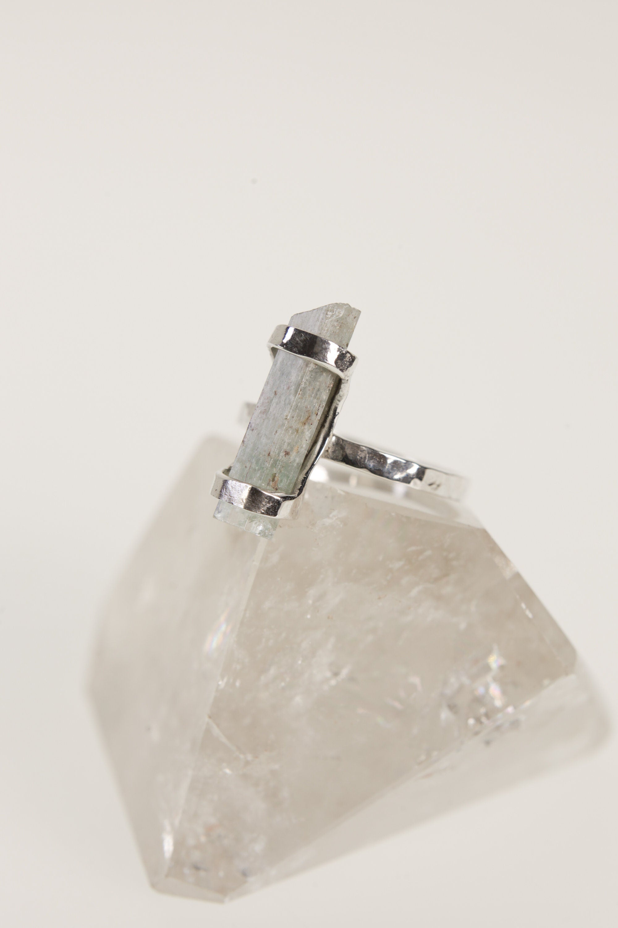 Australian Aquamarine Sterling Silver Ring - Hammered Finish, Size 8 3/4