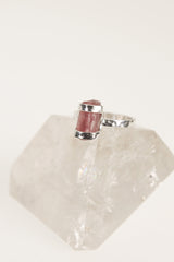 Blush Essence Raw Pink Tourmaline Ring-Hammered & Shiny Finish - Sterling Silver Ring - Size 6 US