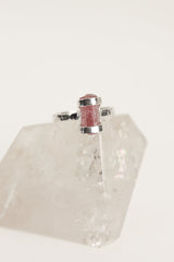 Blush Essence Raw Pink Tourmaline Ring-Hammered & Shiny Finish - Sterling Silver Ring - Size 6 US