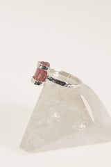 Blush Essence Raw Pink Tourmaline Ring-Hammered & Shiny Finish - Sterling Silver Ring - Size 6 US
