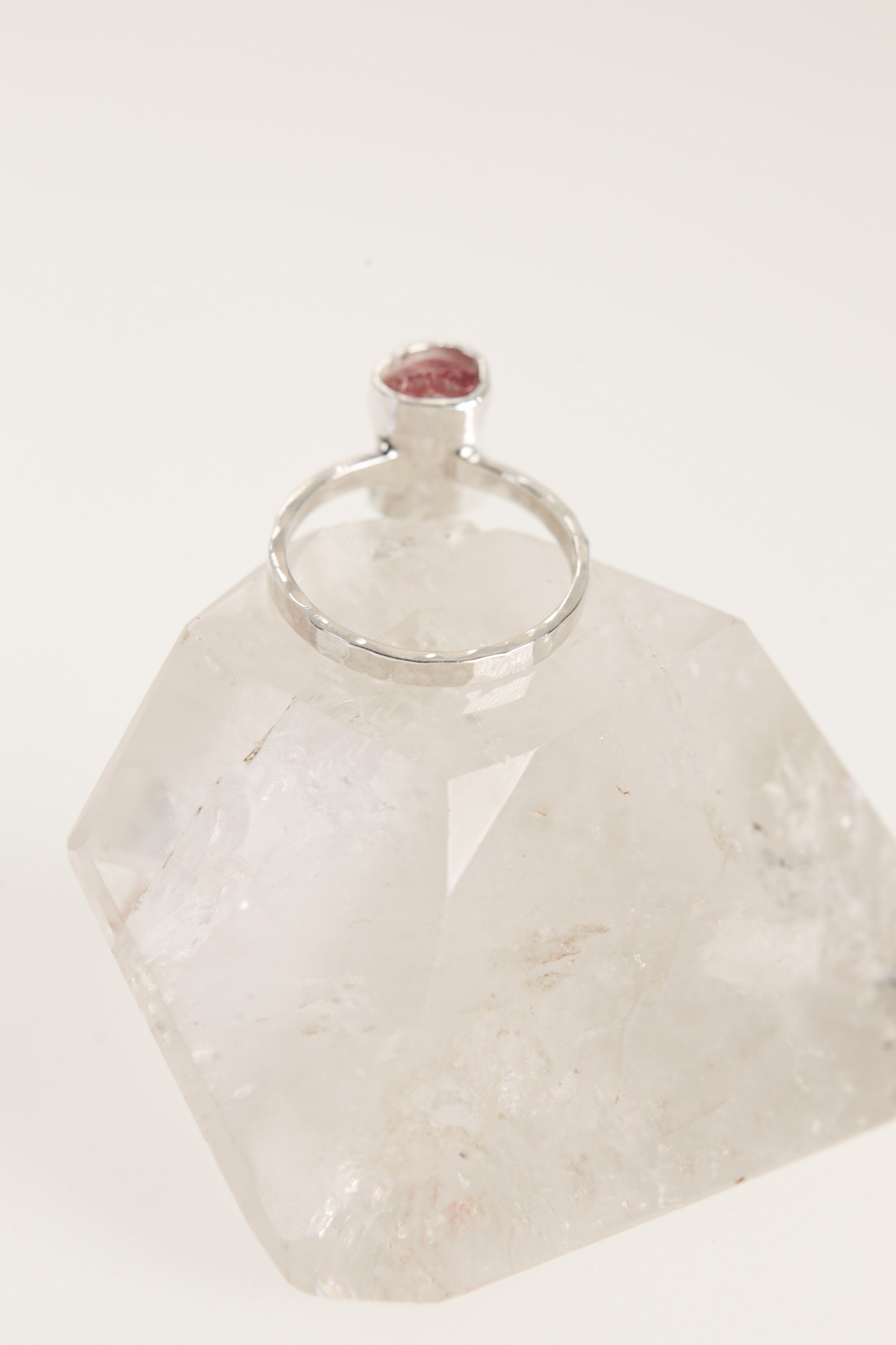 Raw Pink Tourmaline Ring: Hammered Sterling Silver, Size 6