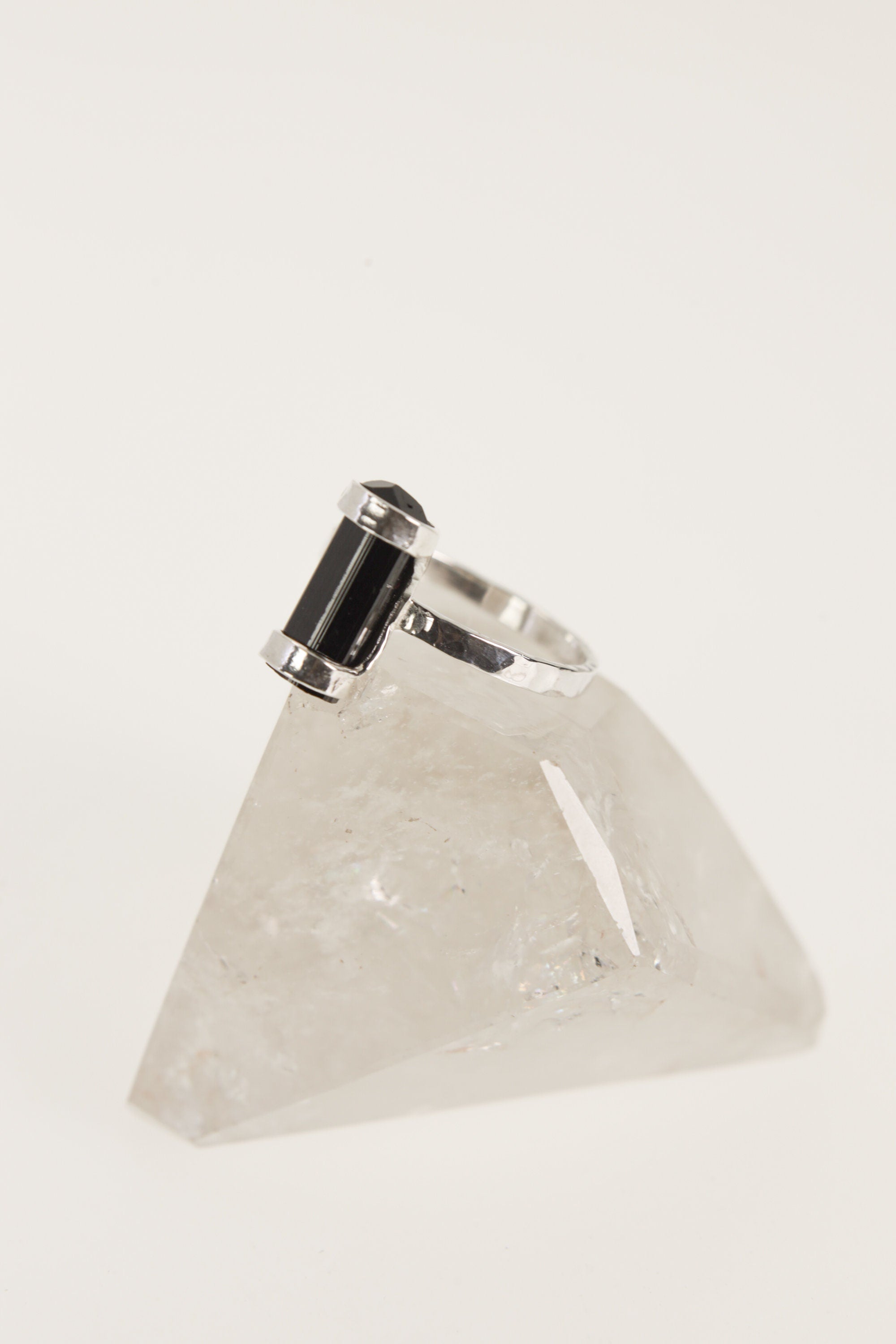 Midnight Shard Terminated Black Tourmaline Ring-Hammered & Shiny Finish - Sterling Silver Ring - Size 7 3/4 US