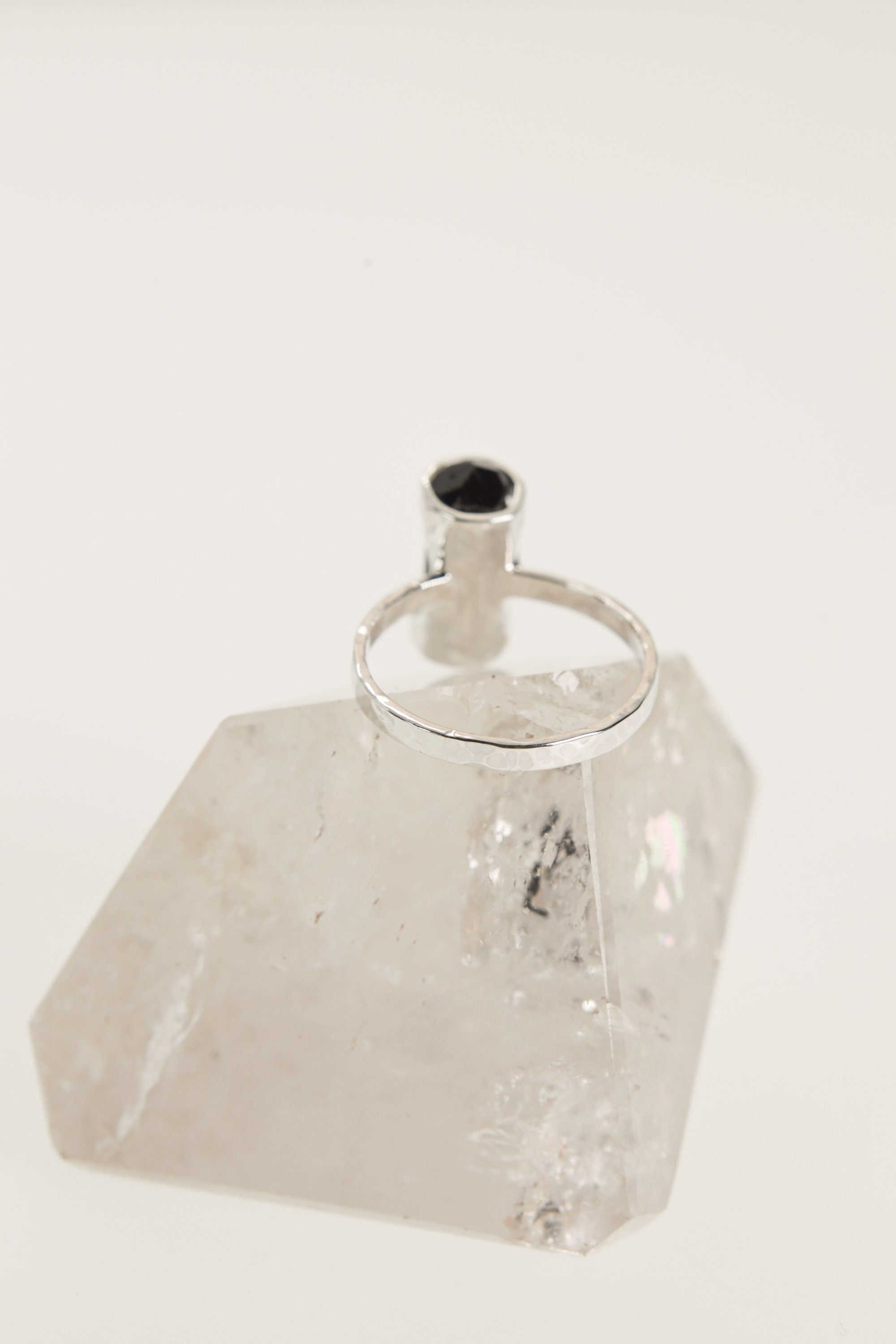Midnight Shard Terminated Black Tourmaline Ring-Hammered & Shiny Finish - Sterling Silver Ring - Size 7 3/4 US
