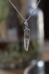 Sterling Silver Crysal Pendant - Himalayan Chlorite Laser Quartz and Opal - Oxidized & Sand Textured