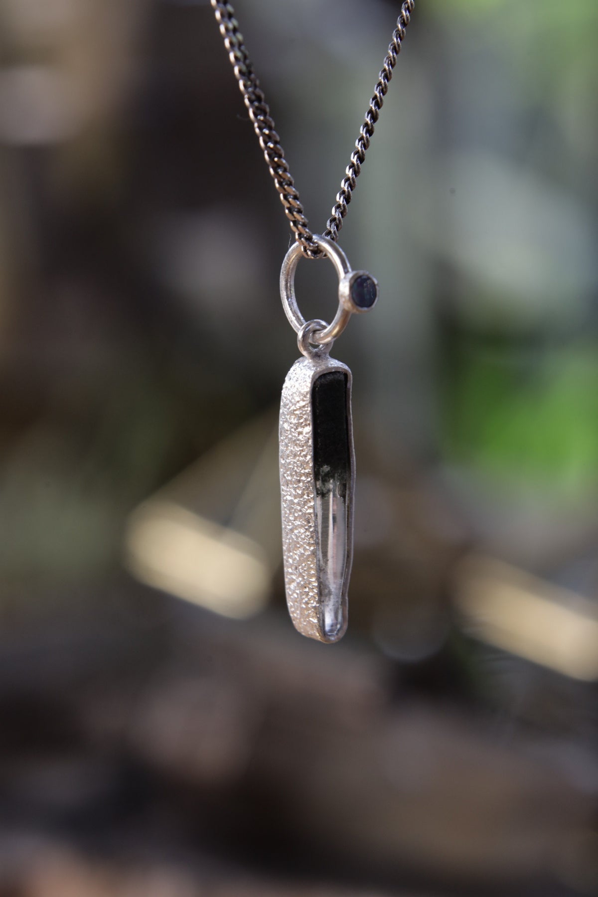 Luminous Peak: Sterling Silver Pendant with Himalayan Laser Quartz and Opal - High Shine & Sand Textured - NO/02