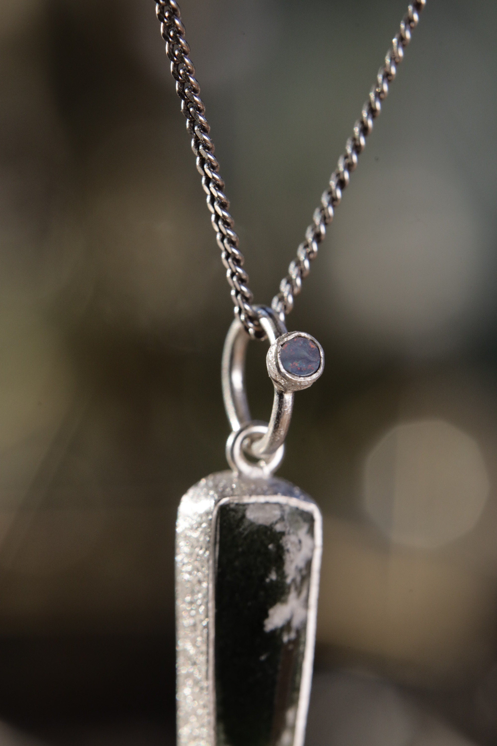 Sterling Silver Pendant with Himalayan Chlorite Quartz and Opal - High Shine & Sand Textured - NO/06