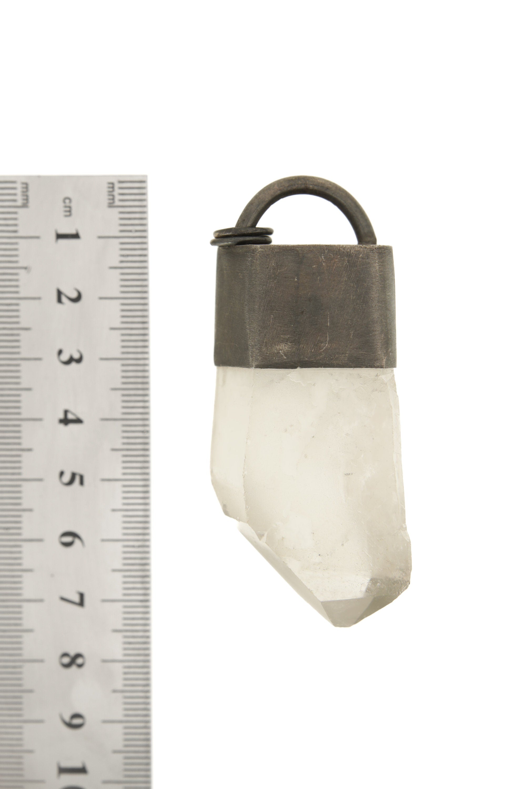 Himalayan A Grade Quartz Halo Clear Quartz Pendant - Oxidized Finish & Brush Textured - Industrial Chunky