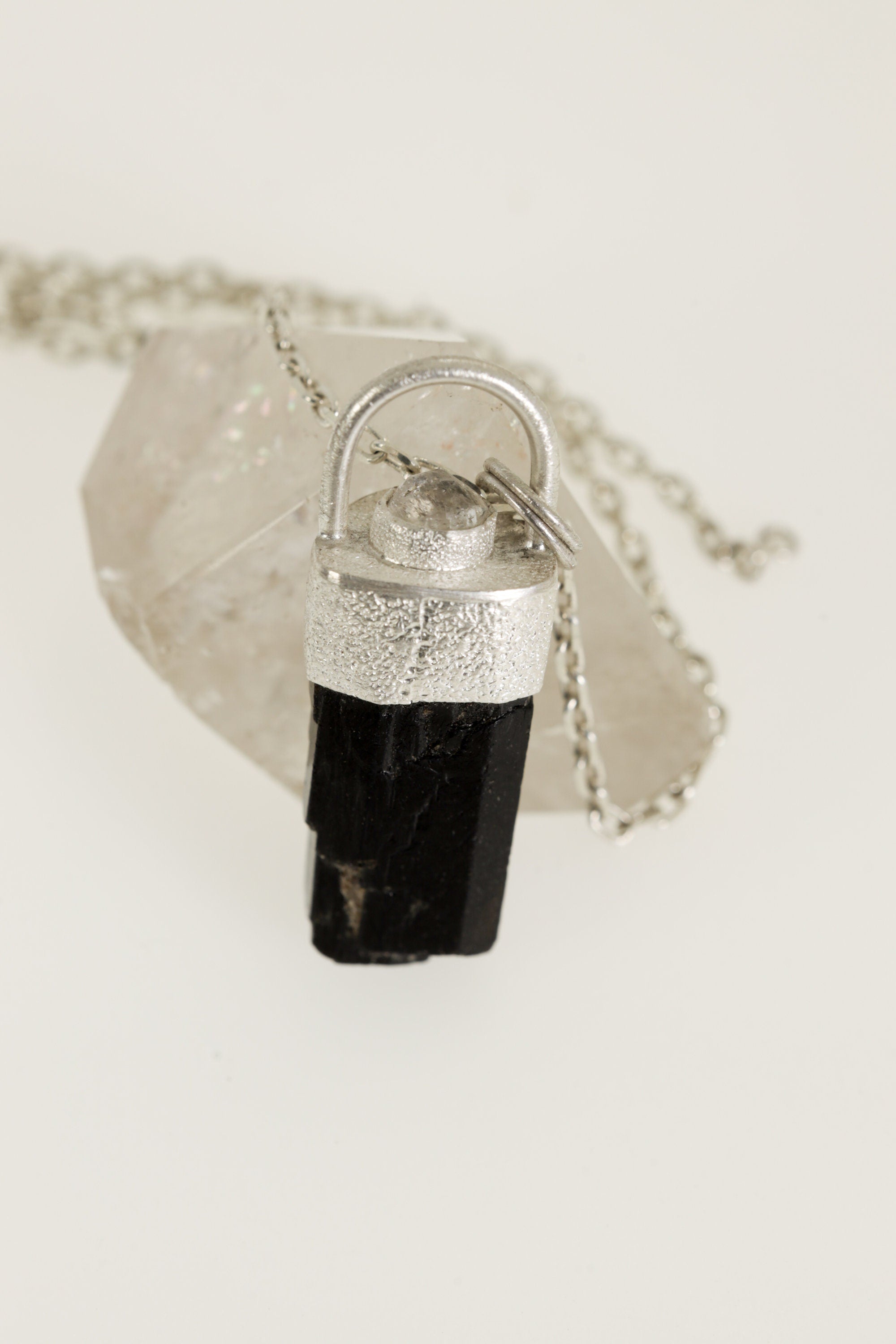 Earthen Brilliance: Sterling Silver Pendant with Himalayan Terminated Brown Dravite Tourmaline and Diamond - Sand Texture Finish - NO/01