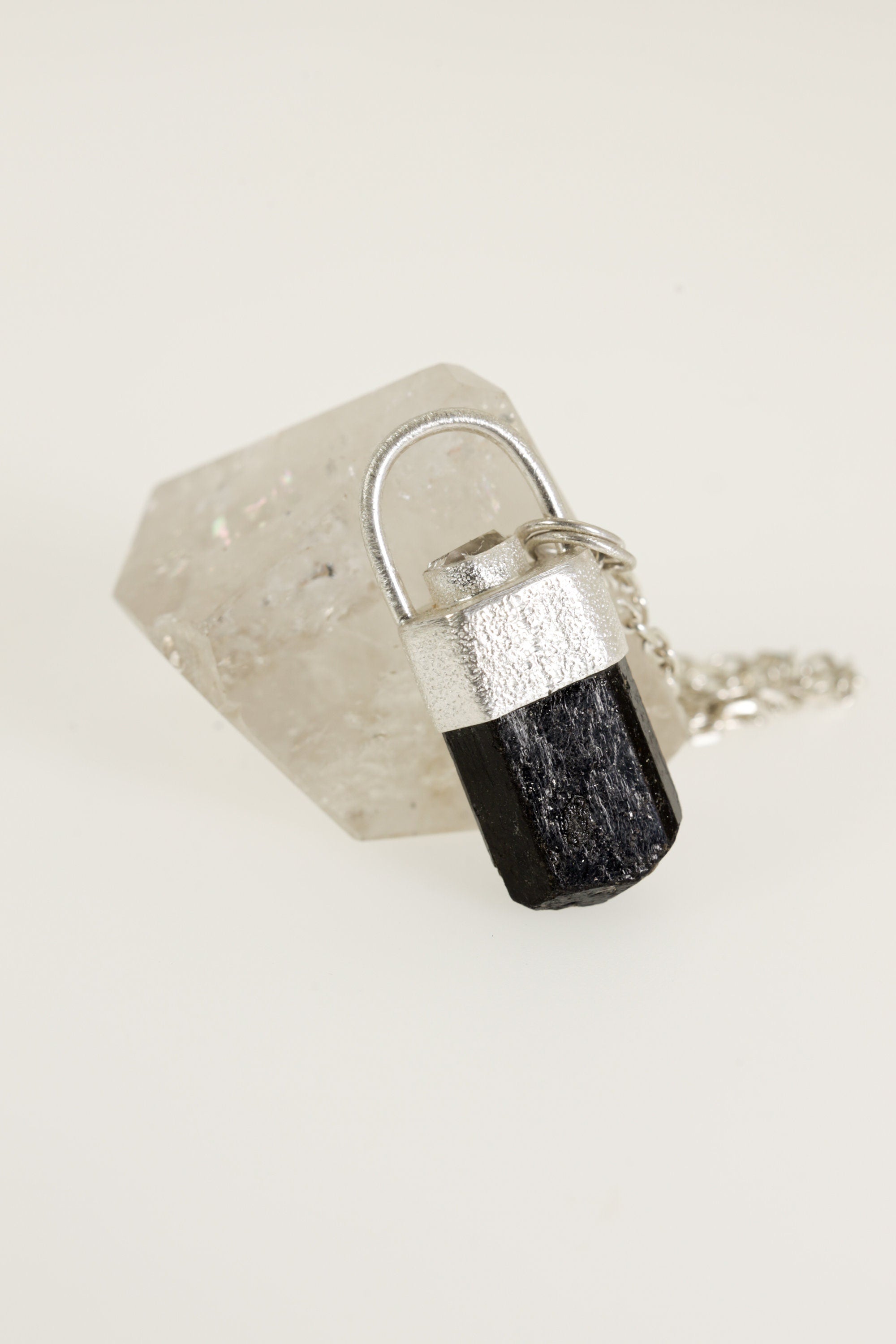 Sterling Silver Tourmaline Diamond Pendant: Sand Texture Finish