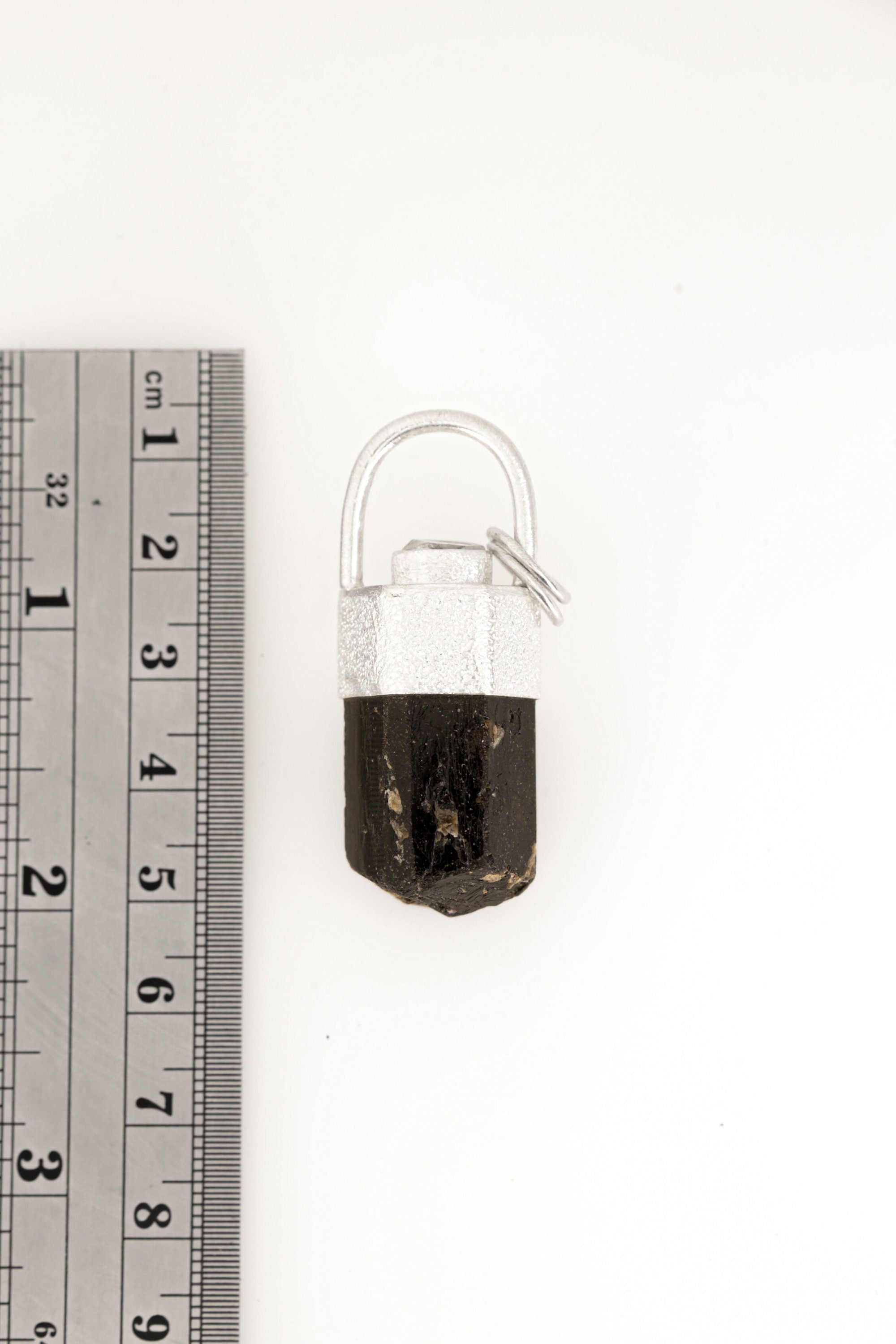Sterling Silver Crystal Pendant with Himalayan Terminated Brown Dravite Tourmaline and Herkimer Diamond - Sand Texture Finish - NO/02