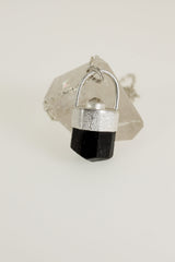 Sterling Silver Pendant with Himalayan Terminated Brown Dravite Tourmaline and Herkimer Diamond - Sand Texture Finish - NO/07