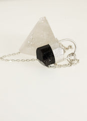 Sterling Silver Pendant with Himalayan Terminated Brown Dravite Tourmaline and Herkimer Diamond - Sand Texture Finish - NO/07