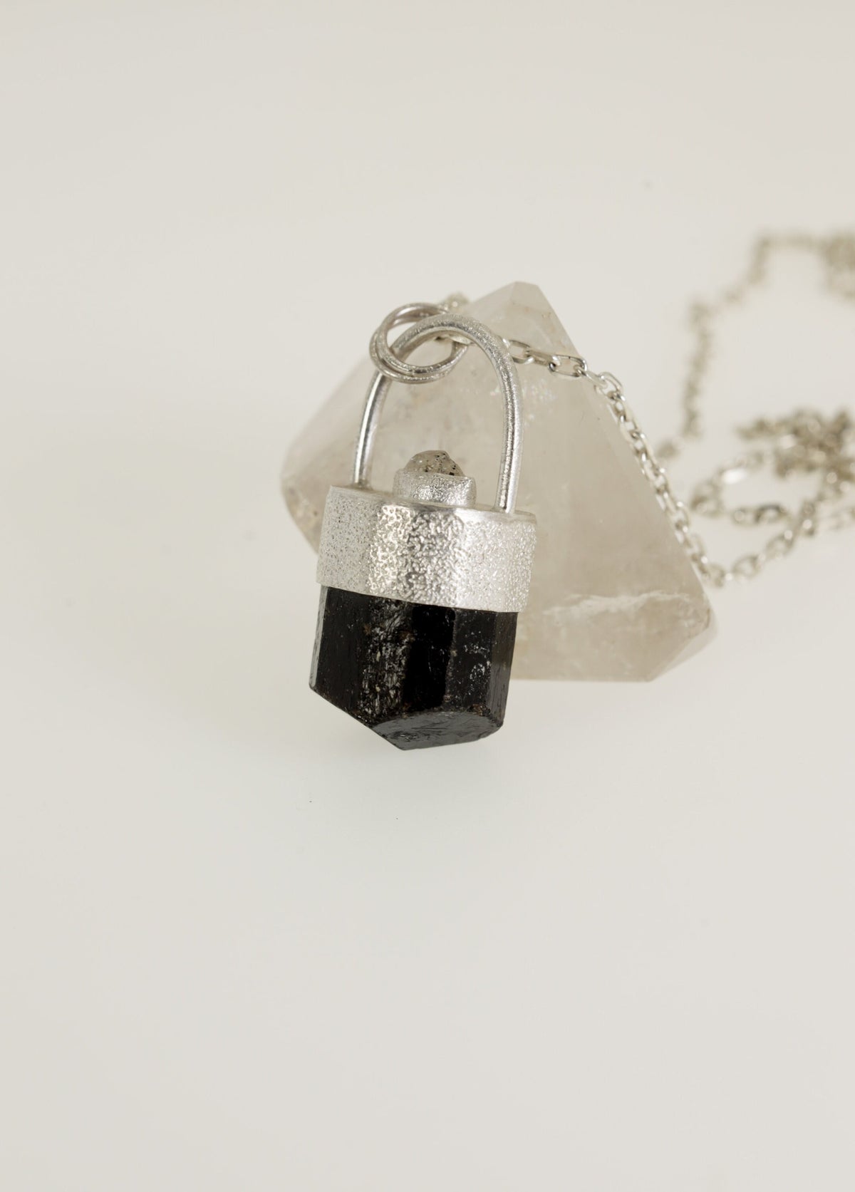 Sterling Silver Pendant with Himalayan Terminated Brown Dravite Tourmaline and Herkimer Diamond - Sand Texture Finish - NO/07