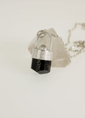 Sterling Silver Pendant with Himalayan Terminated Brown Dravite Tourmaline and Herkimer Diamond - Sand Texture Finish - NO/07