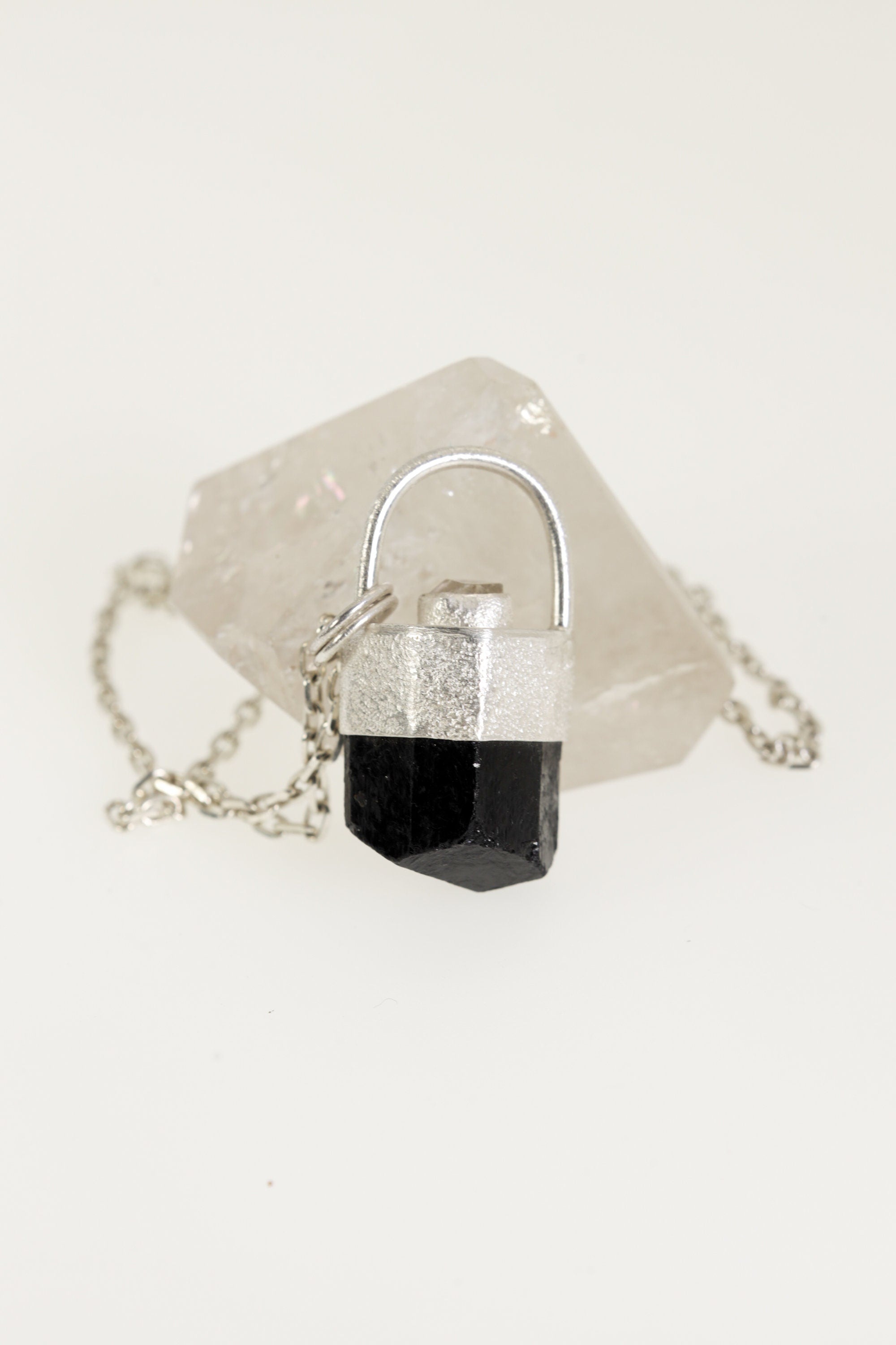 Sterling Silver Crystal Pendant with Himalayan Terminated Brown Dravite Tourmaline and Herkimer Diamond - Sand Texture Finish - NO/010