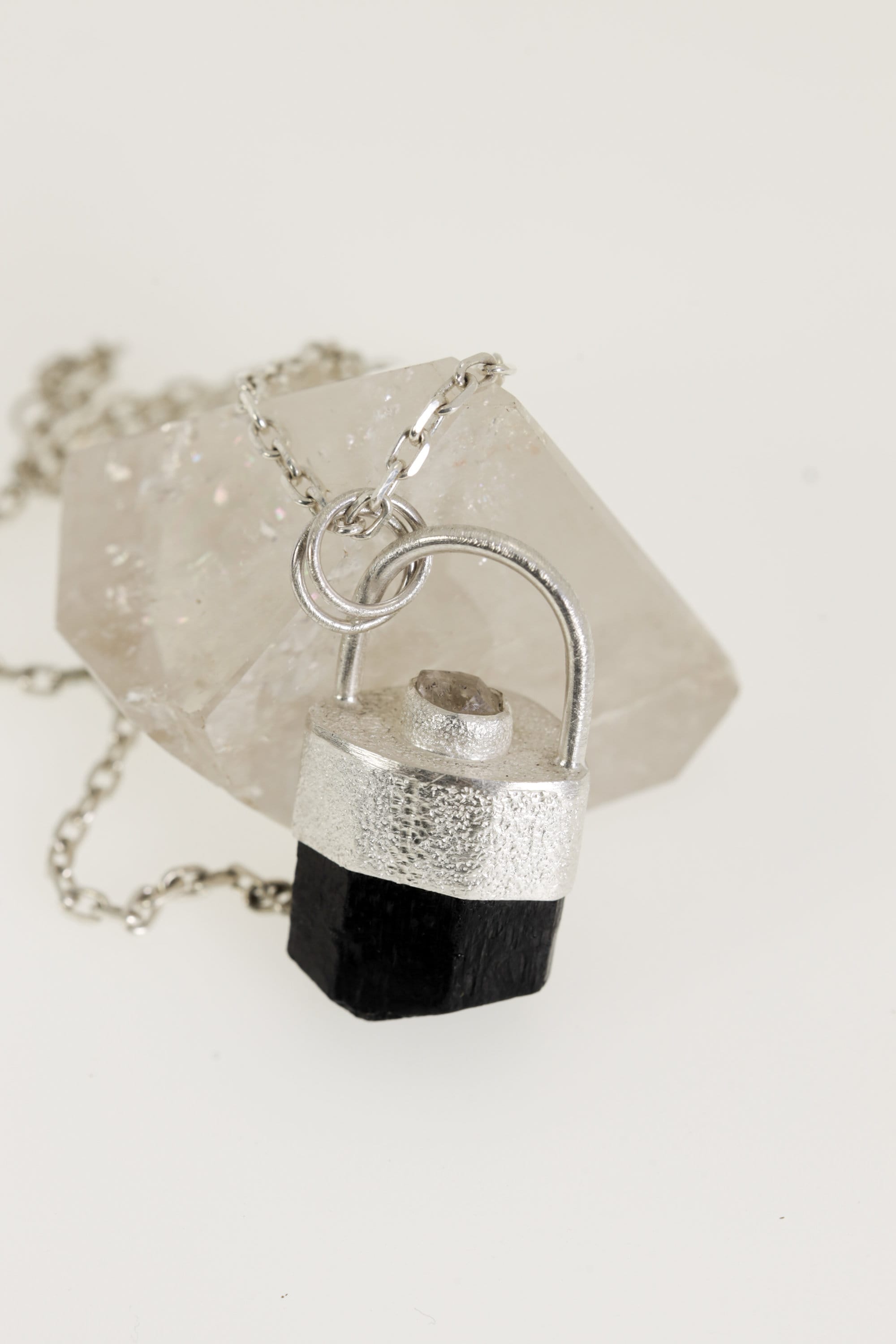 Sterling Silver Tourmaline Diamond Pendant: Sand Texture Finish