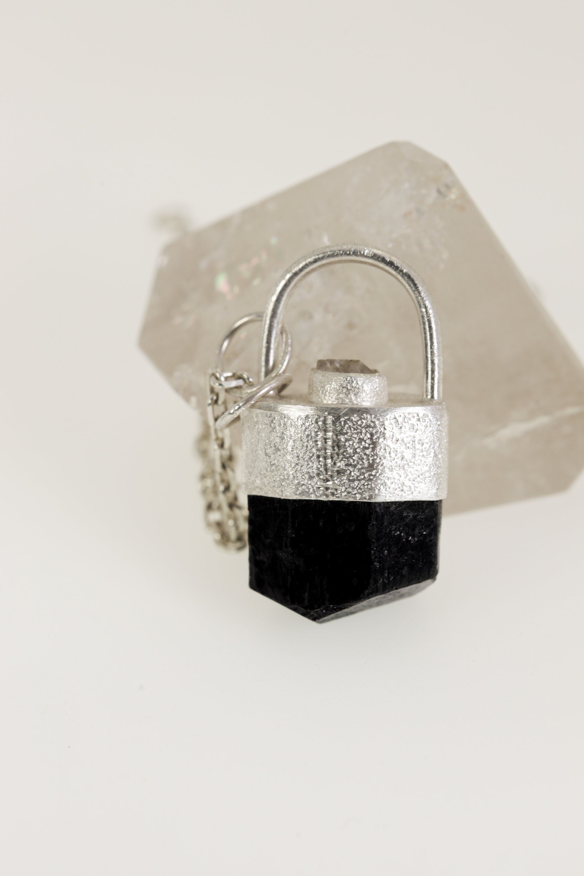 Tourmaline Herkimer Diamond Pendant 925 Sterling Silver Necklace Sand Texture Root Crown Chakra Jewelry Gift