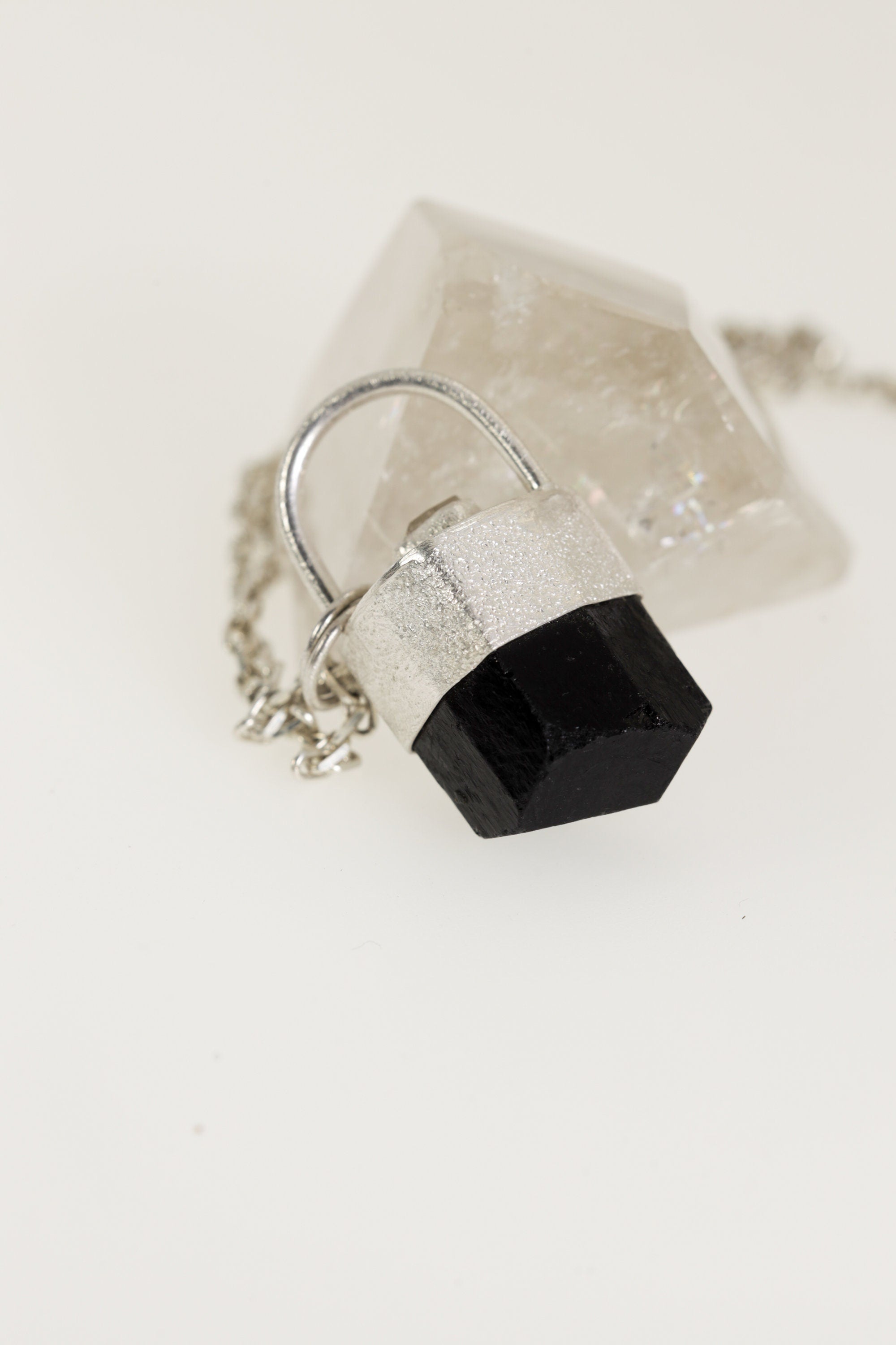 Sterling Silver Crystal Pendant with Himalayan Terminated Brown Dravite Tourmaline and Herkimer Diamond - Sand Texture Finish - NO/010