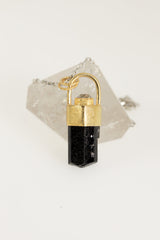 Gold-plated sterling Silver Pendant with Himalayan Terminated Brown Dravite Tourmaline & Herkimer Diamond, Sand Texture Finish,Unique Gift