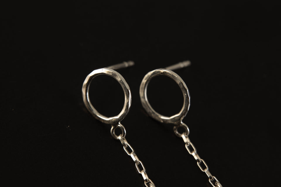 Pink Tourmaline Stud Earrings 925 Sterling Silver Hammered Chain Dangles Raw Gem Heart Chakra Libra Scorpio Gift