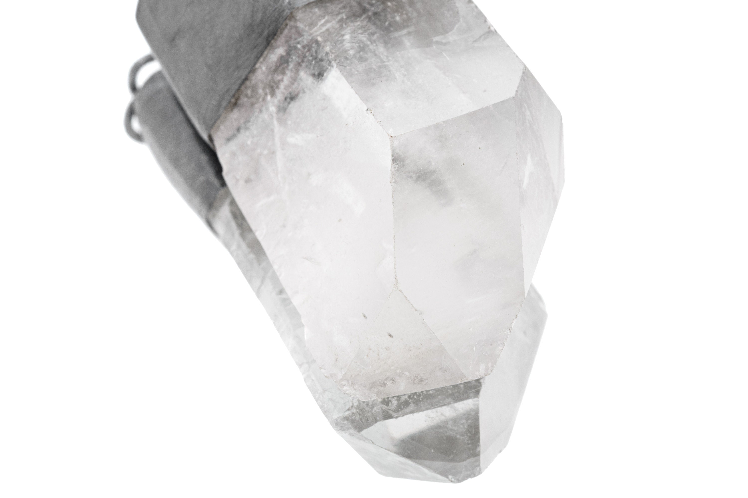 Quartz Halo Clear Quartz Pendant - Oxidized Finish & Brush Textured