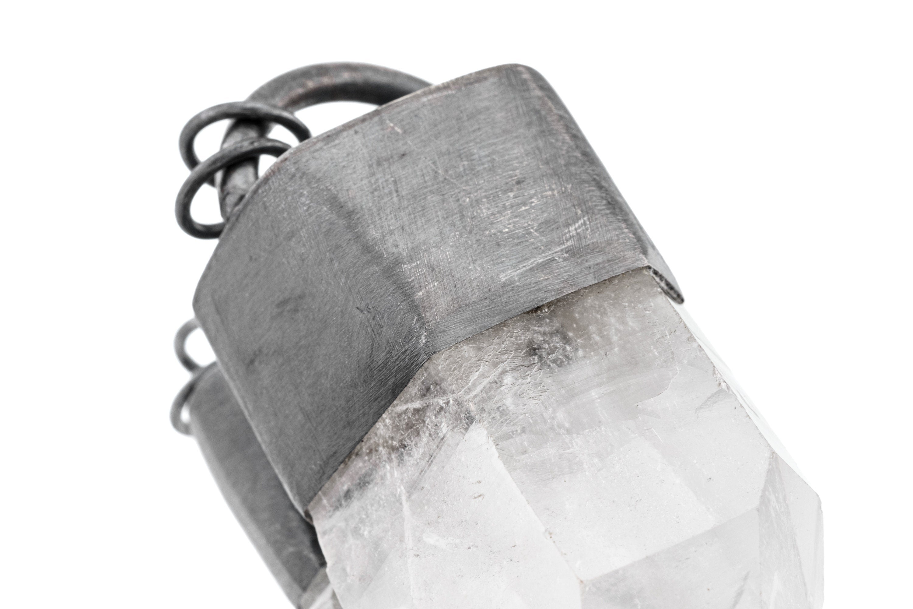 Quartz Halo Clear Quartz Pendant - Oxidized Finish & Brush Textured