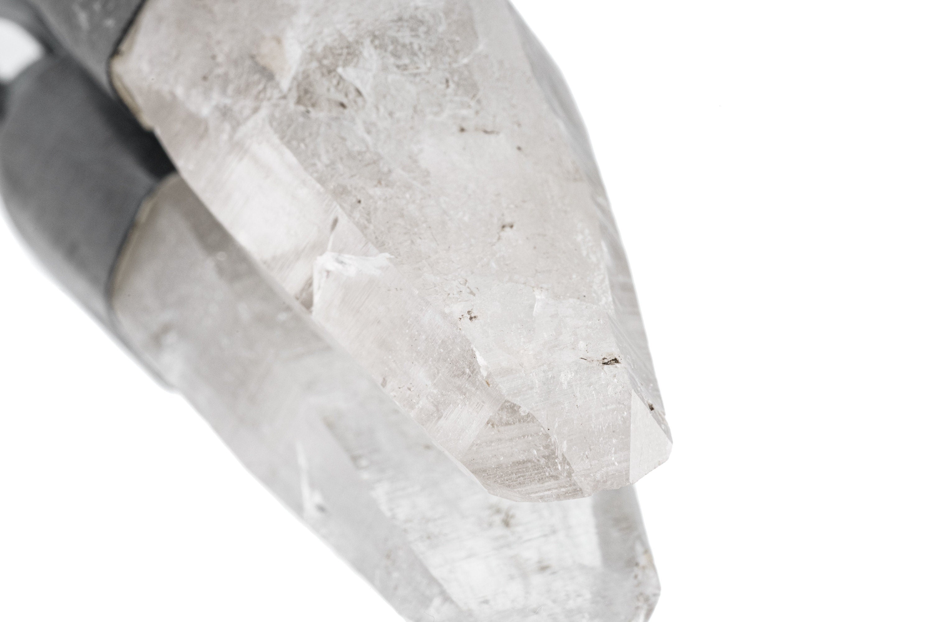 Large Clear Himalayan Tabular Quartz Pendant, Oxidized Brutalist Finish, Brush Textured, Minimal Strong Look, Enhances Energy & Clarity