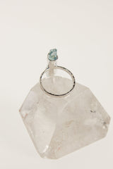 Azure Point Aqua Aura Quartz Ring: Hammered & Shiny Finish - Sterling Silver Ring with Raw Australian Ocean Aquamarine - Size 7.5 US