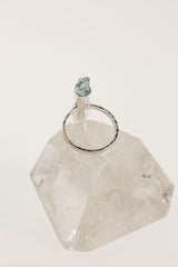 Azure Point Aqua Aura Quartz Ring: Hammered & Shiny Finish - Sterling Silver Ring with Raw Australian Ocean Aquamarine - Size 7.5 US