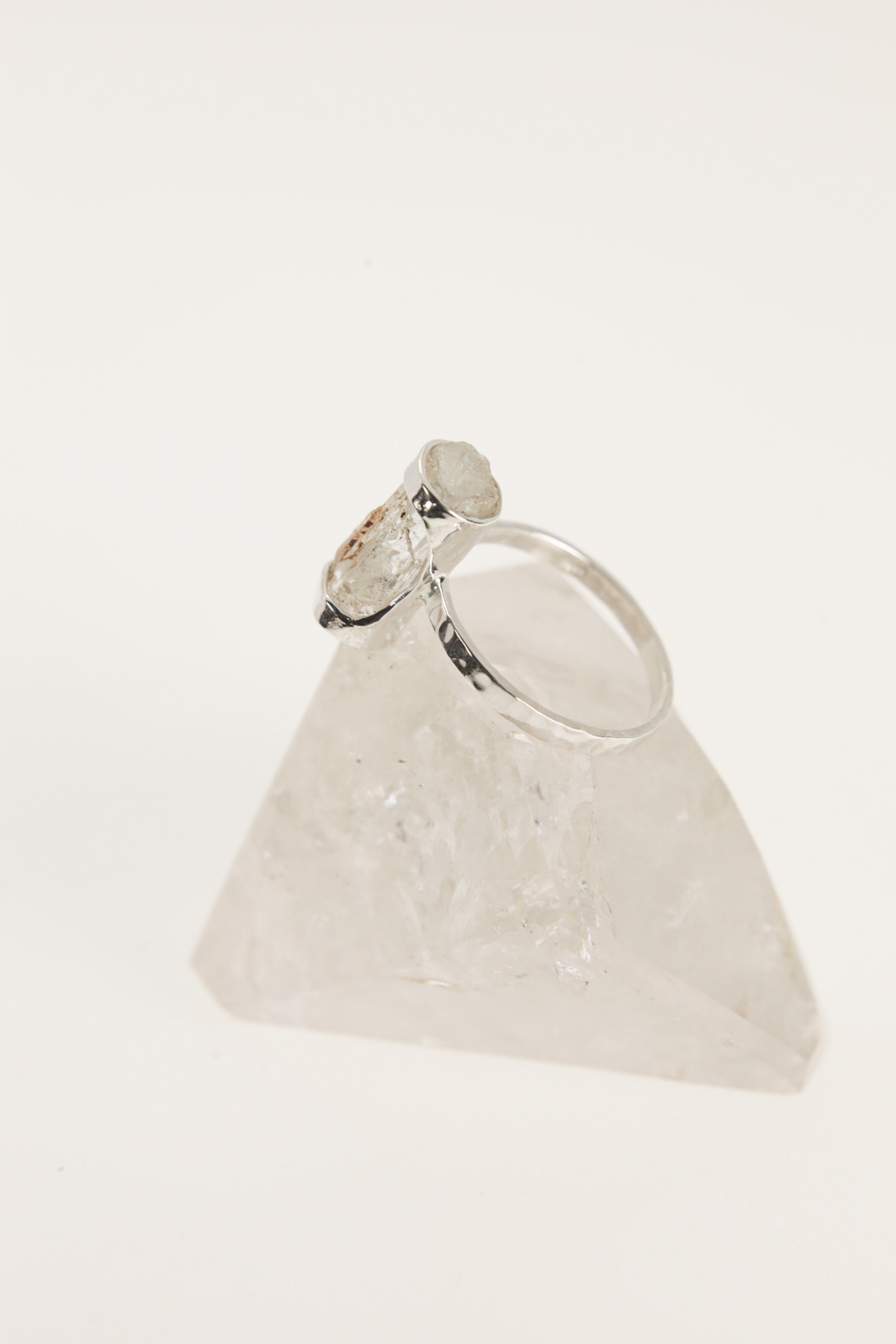 Raw Australian Aquamarine Sterling Silver Ring - Hammered Band, Size 9